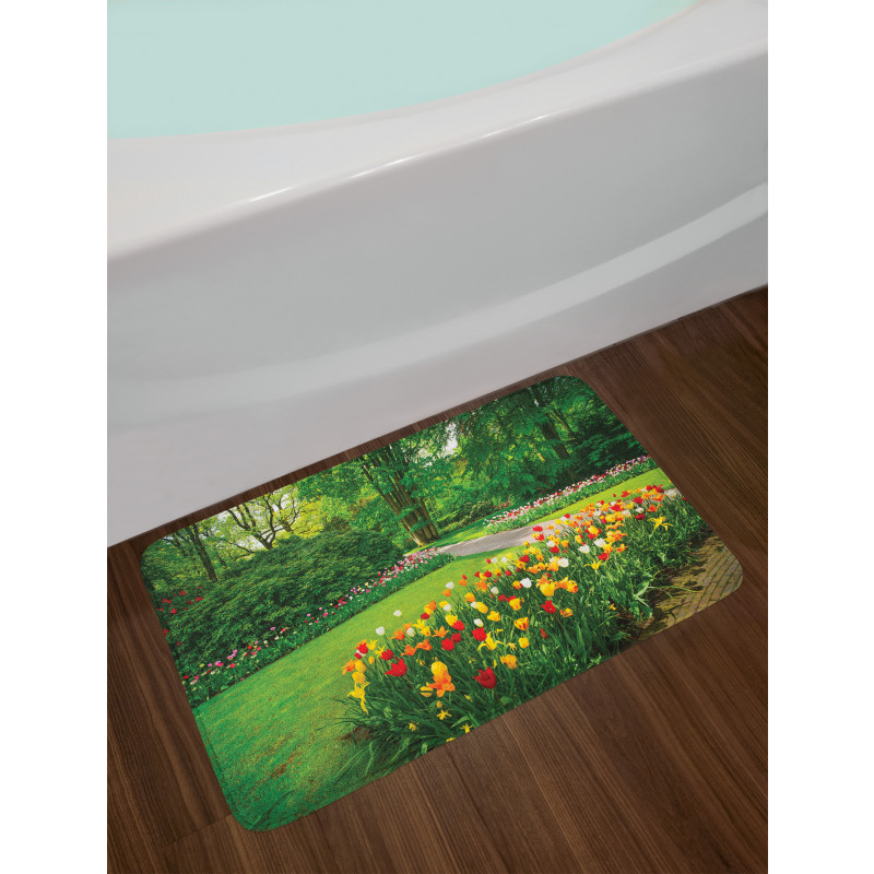 Garden with Tulips Trees Bath Mat