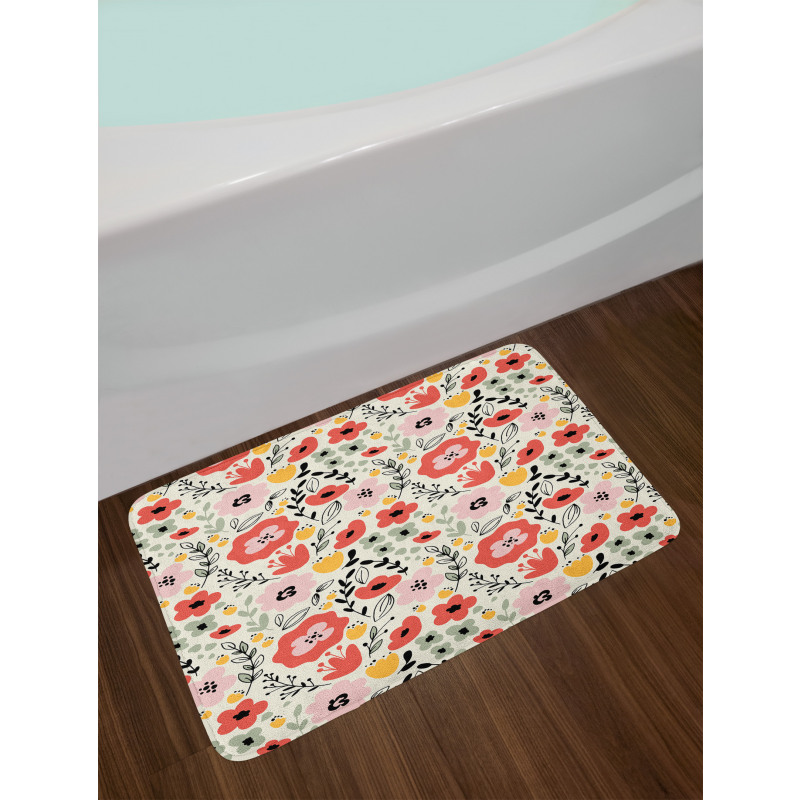 Flowers Herbs and Leaves Bath Mat