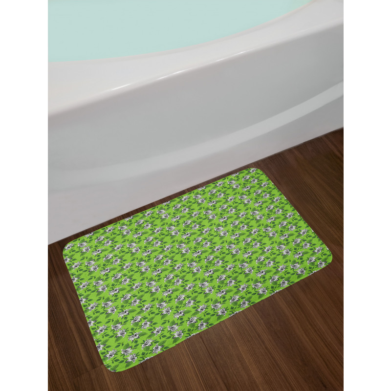 Exotic Graphic Flowers Leaves Bath Mat