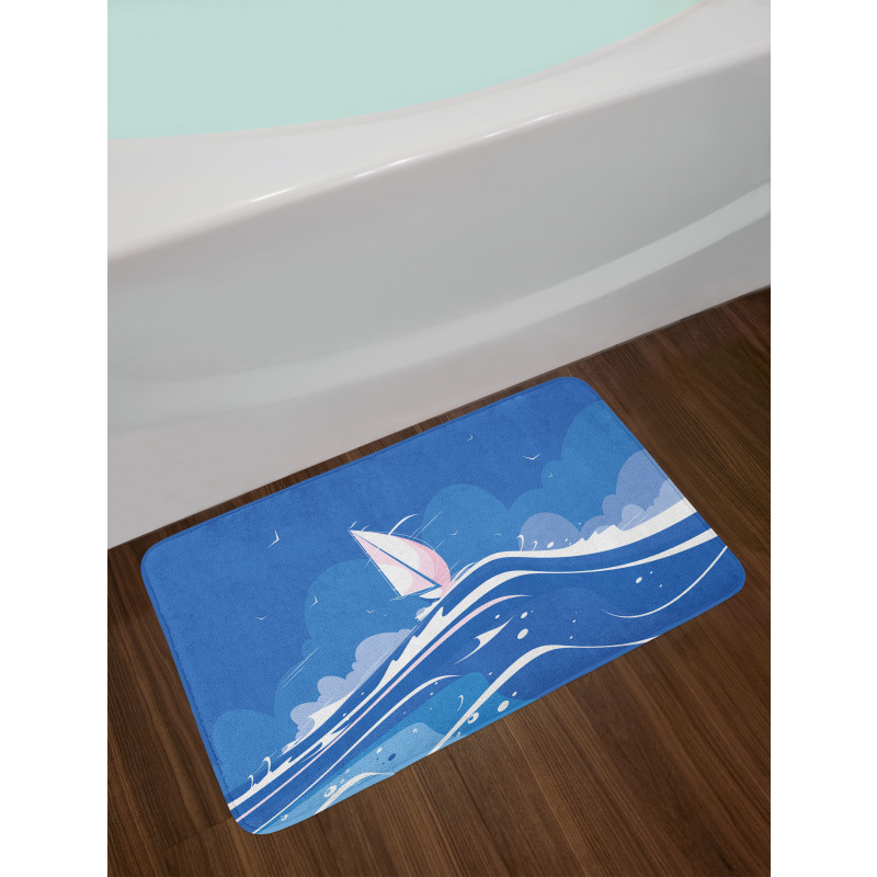 Clouds Seagulls Boat Bath Mat