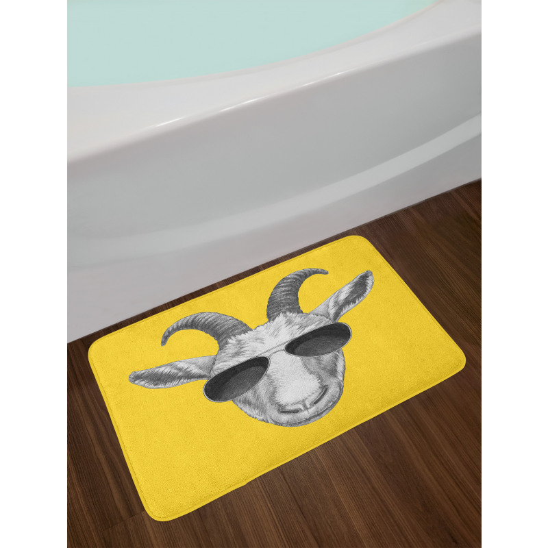 Grey Hand Drawn Goat Bath Mat