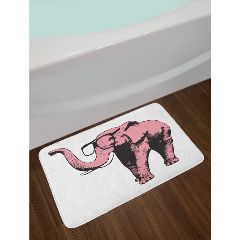 Cartoon Elephant in Glasses Bath Mat