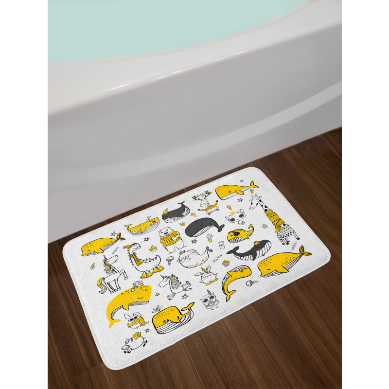 Hipster Style Animal Motifs Bath Mat