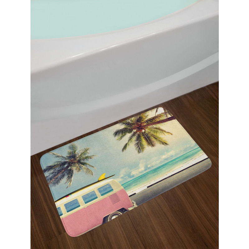 Retro Minivan on Beach Bath Mat