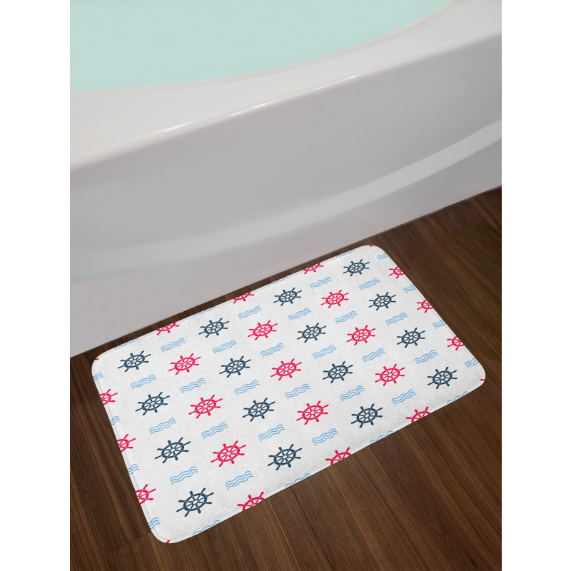 Ship Helm Waves Retro Bath Mat