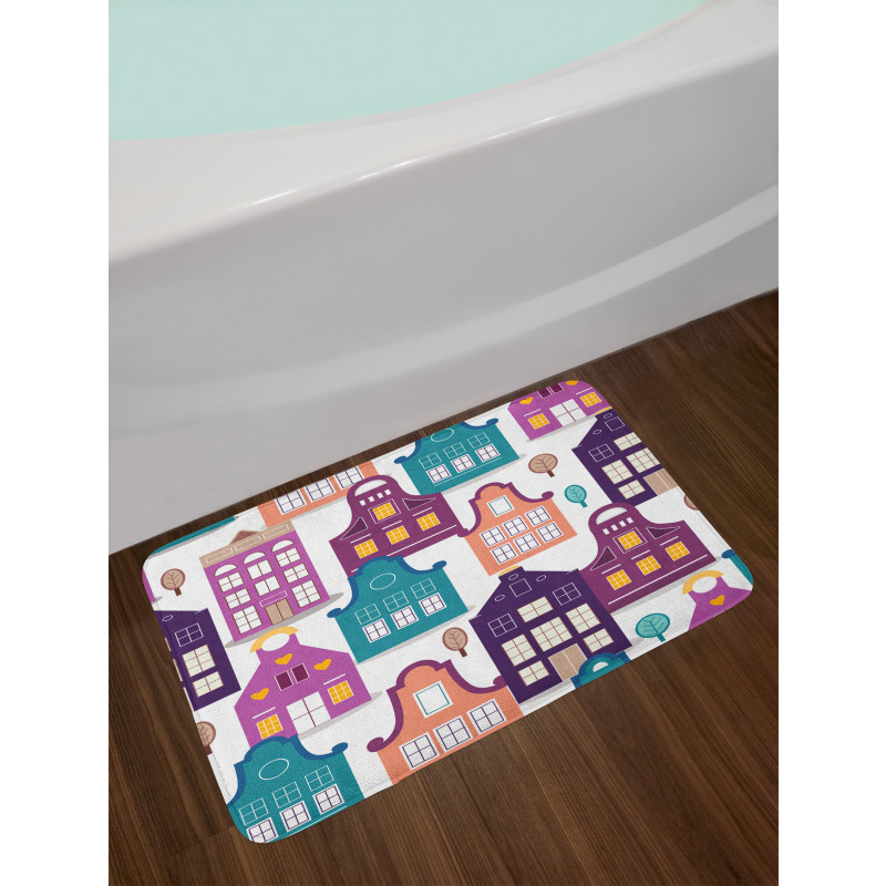 Traditional Houses Trees Bath Mat