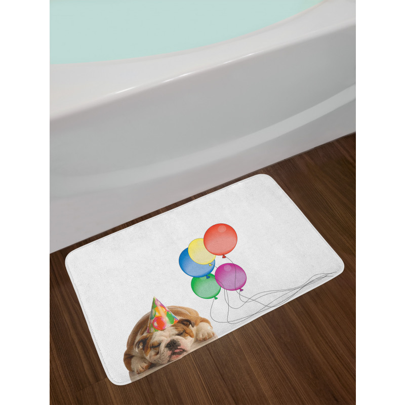 Doggie in a Birthday Hat Bath Mat