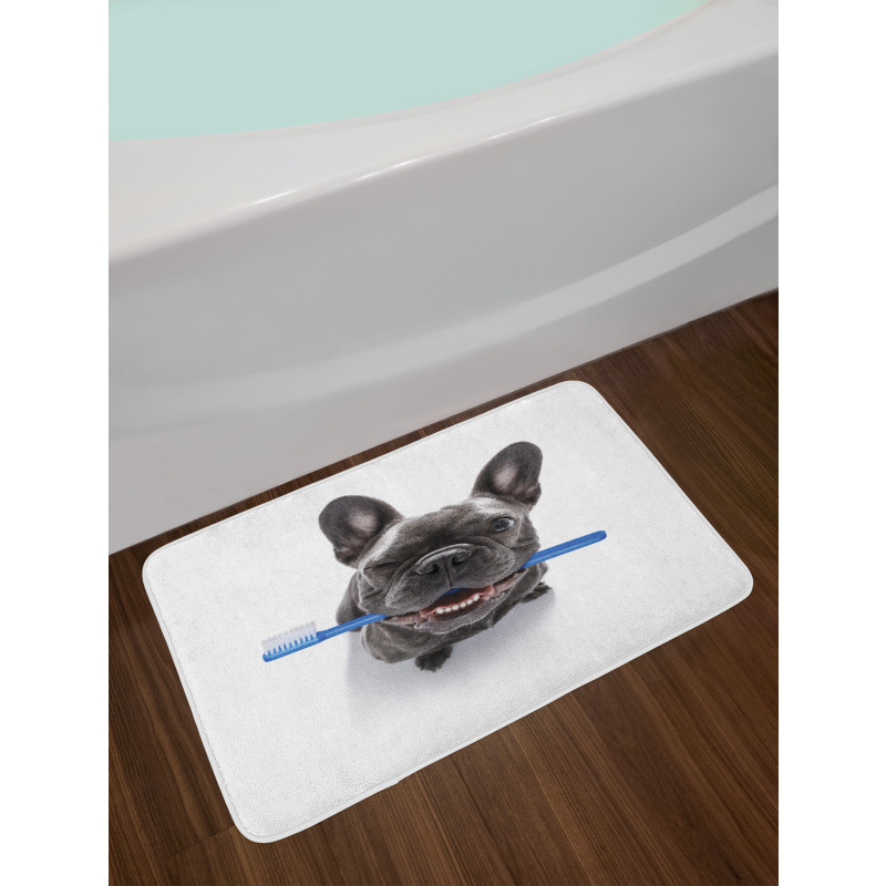 Funny Dog with Toothbrush Bath Mat