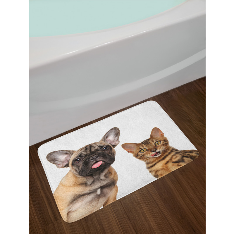 Cat and Dog Shocked Staring Bath Mat