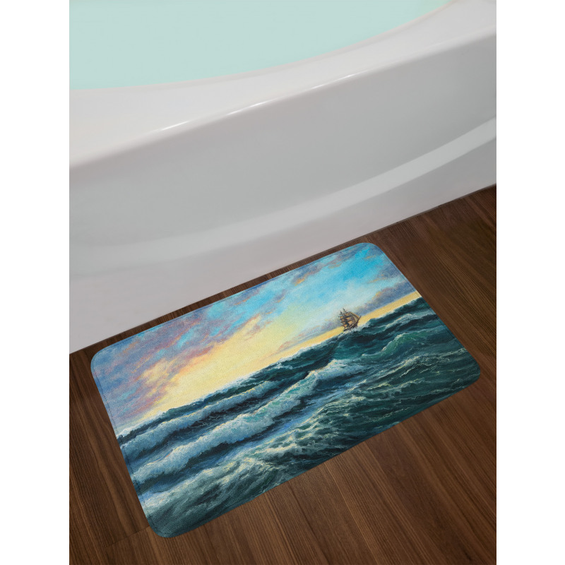 Ship in the Sea Painting Bath Mat