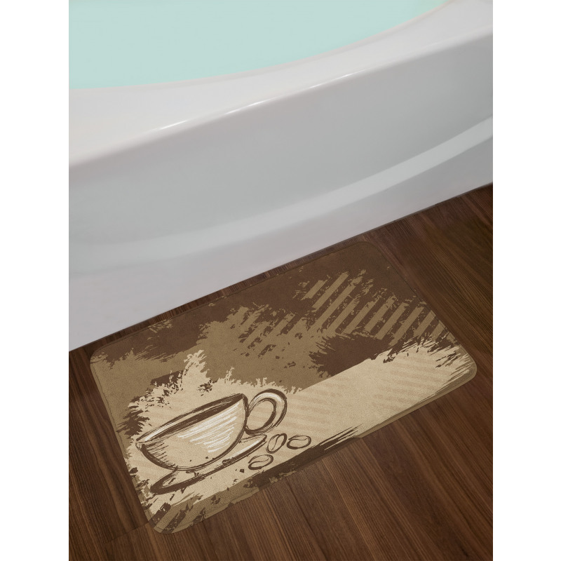 Grunge Style Cup and Beans Bath Mat