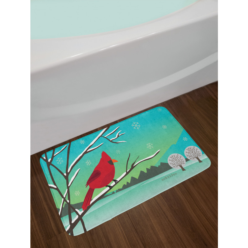 Bird on Snowy Branch Bath Mat