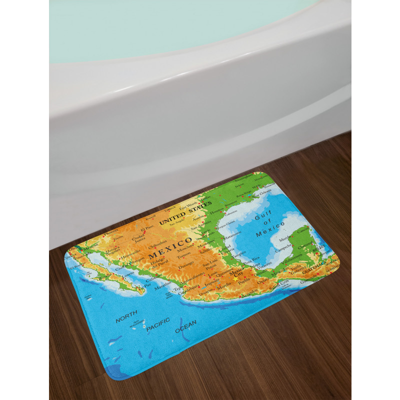 Detailed Map of Mexico Oceans Bath Mat