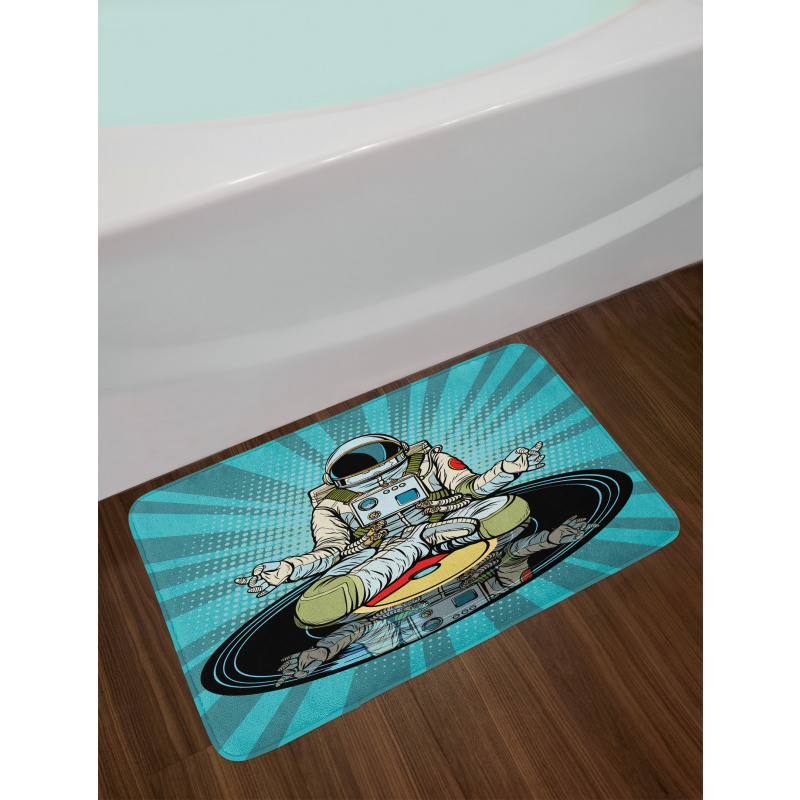 Funny Spaceman Doing Yoga Bath Mat