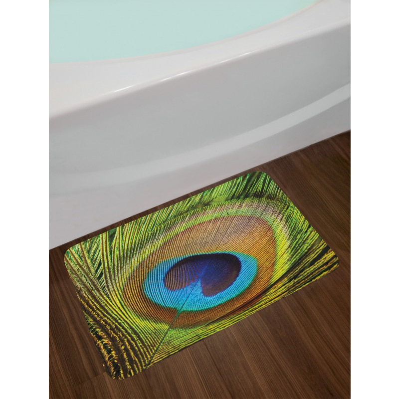 Green Peacock Feathers Bath Mat