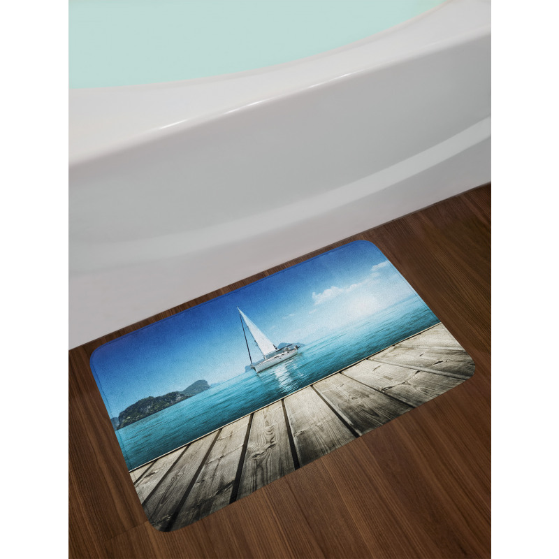 Yacht and Wooden Deck Bath Mat