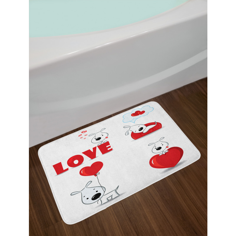 Funny Dog with Hearts Bath Mat