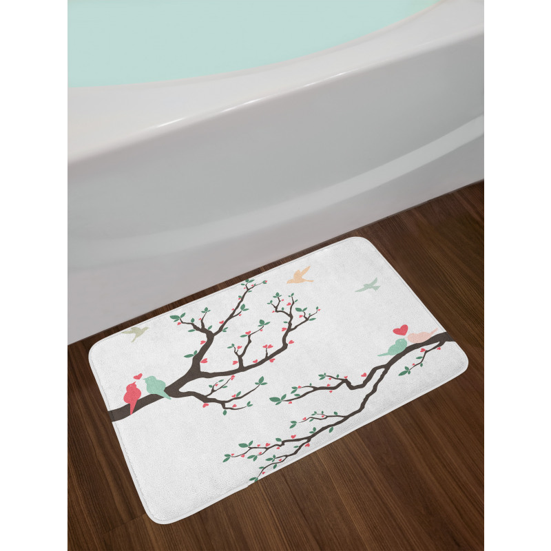 Retro Birds on Tree Branch Bath Mat