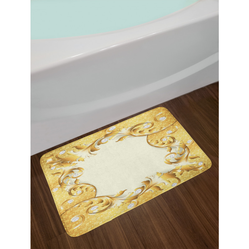 Golden Floral Ornament Bath Mat