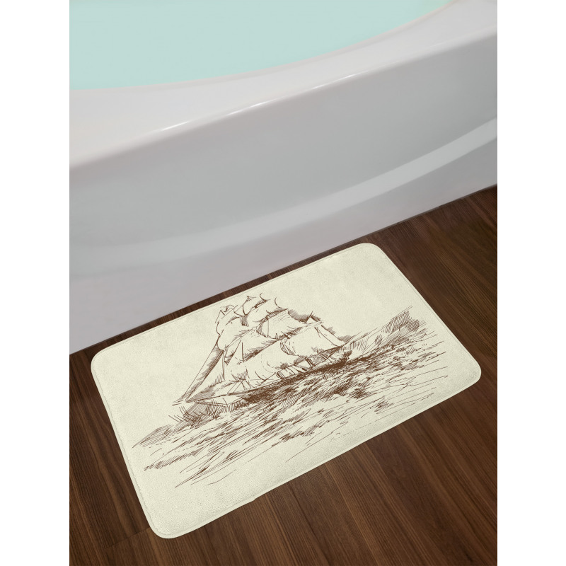 Hand Drawn Ship Bath Mat