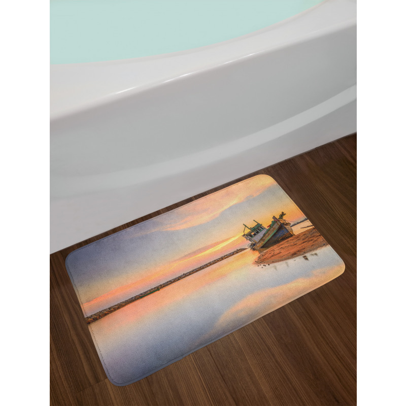 Boat on Beach Dusk Bath Mat