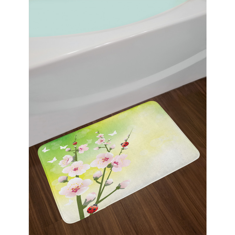 Blossoms Ladybugs Spring Bath Mat