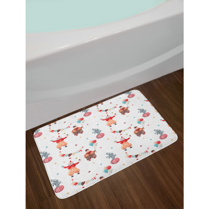 Watercolor Nursery Clowns Bath Mat