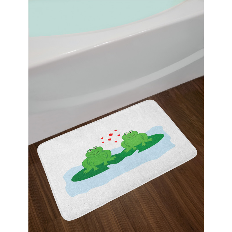 Cartoon 2 Frogs in Romance Bath Mat