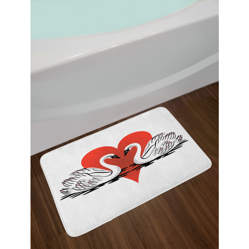 Couple Swans Lake Hearts Art Bath Mat