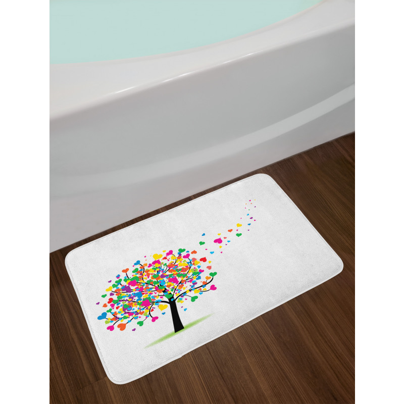 Colorful Hearts Leaves Trees Bath Mat