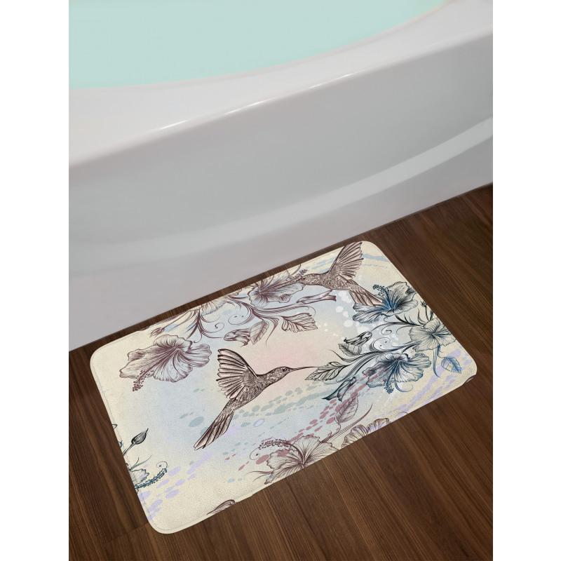 Birds Hibiscus Flowers Bath Mat