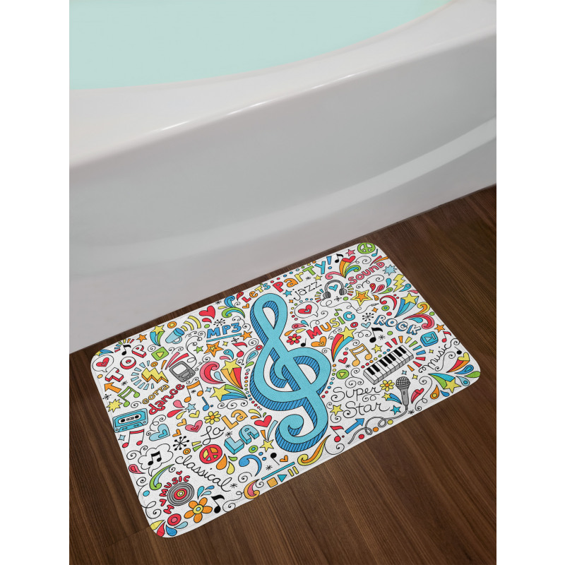 Big Clef with Doodles Around Bath Mat