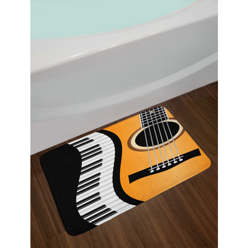 Piano Keys Wave and Guitar Bath Mat