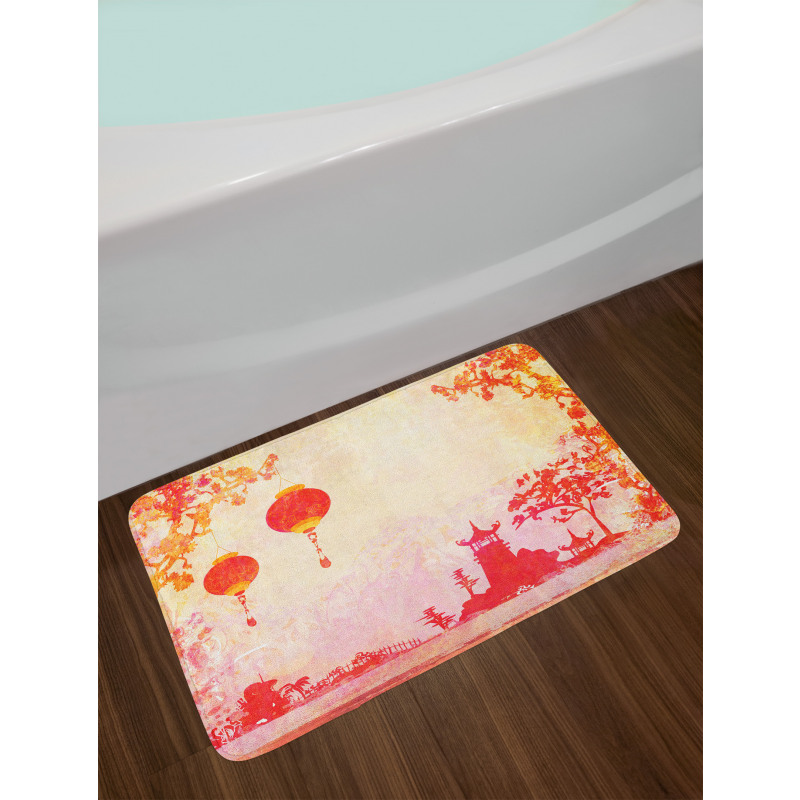 Chinese Lanterns Building Bath Mat