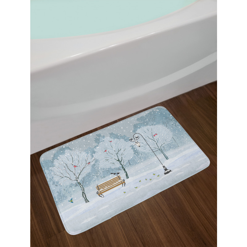 Snow in Park Xmas Trees Bath Mat