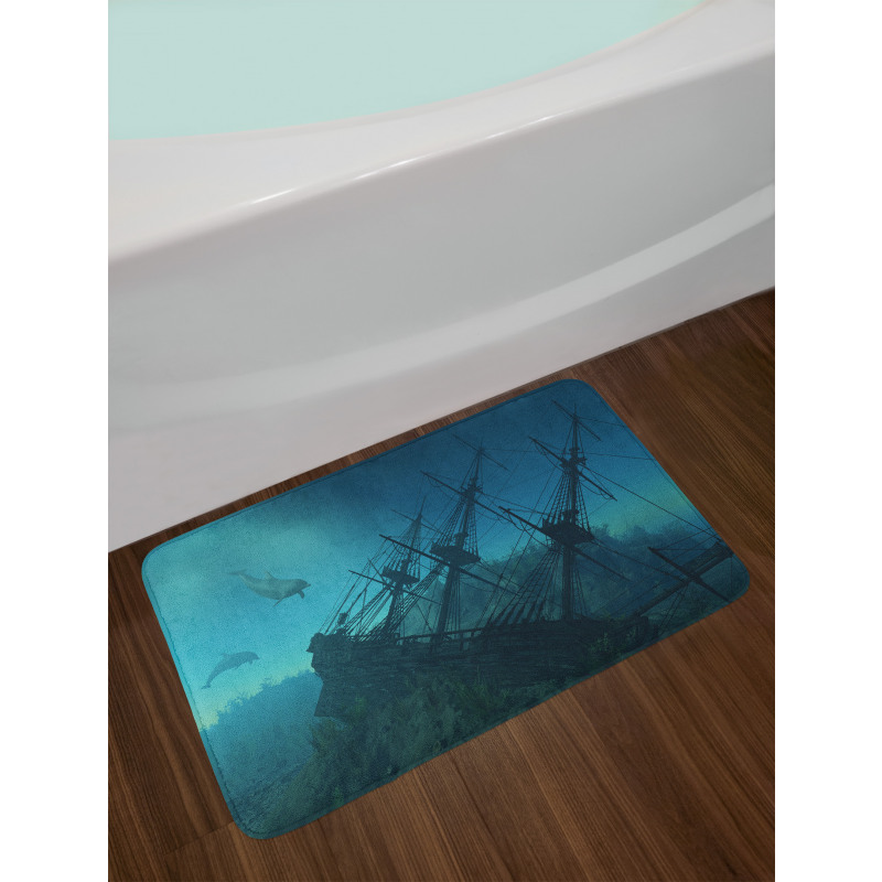 Dolphins Ship Sea Bath Mat