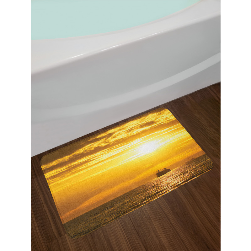 Ship on Ocean Sunrise Bath Mat