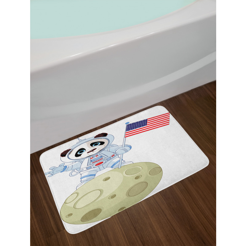 Astronaut on Moon Cartoon Bath Mat