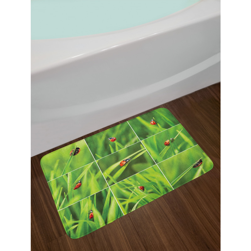 Ladybug over Fresh Grass Bath Mat