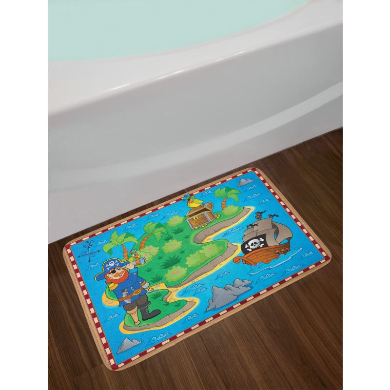 Funny Pirate Ship Island Bath Mat