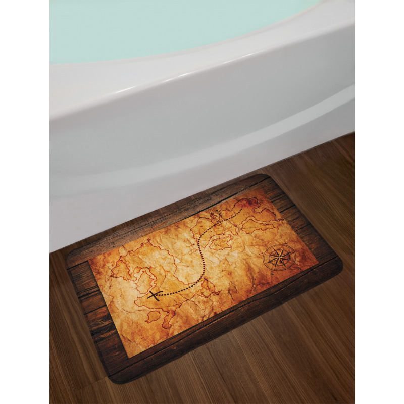 Antique Map Wooden Wall Bath Mat