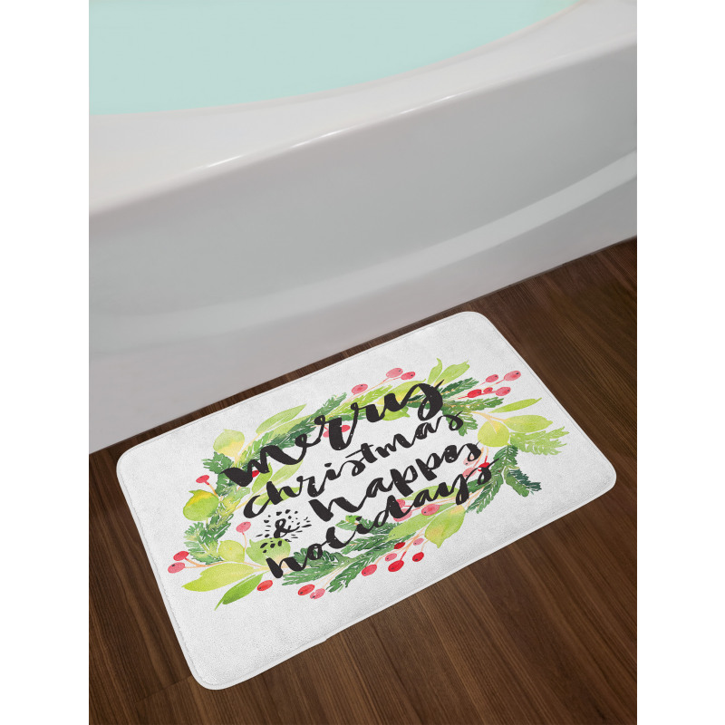 Wreath Red Berries Bath Mat