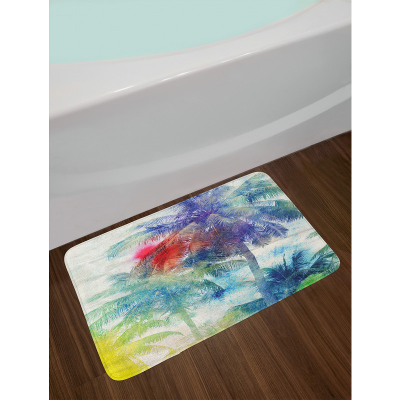 Watercolor Palm Retro Bath Mat
