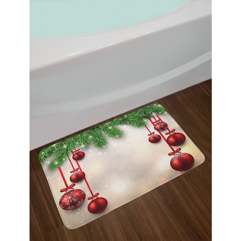 Red Balls Ribbons Bath Mat