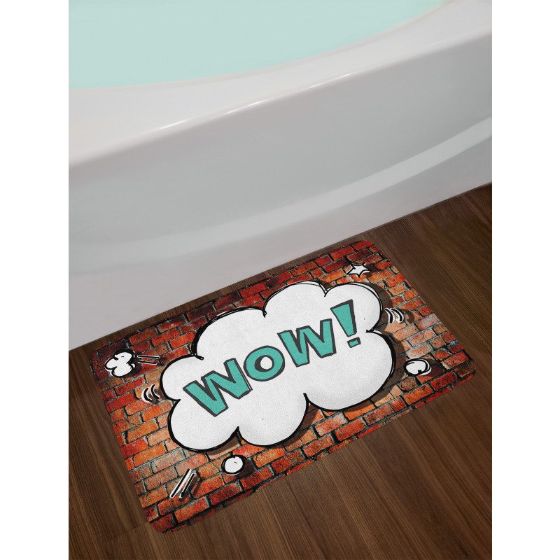 Words Cracked Brick Wall Bath Mat