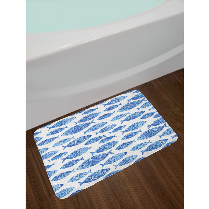 Watercolor Blue Patterns Bath Mat