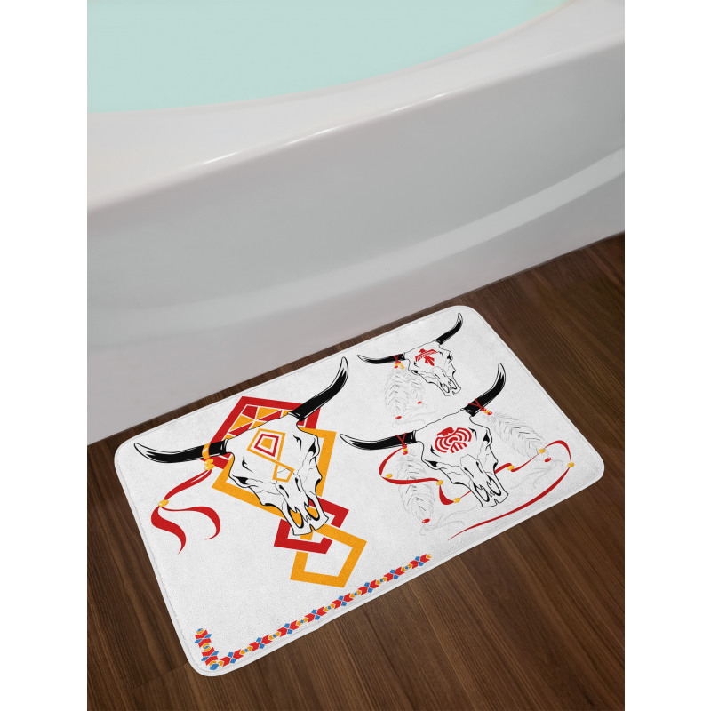 Bulls Head with Feather Bath Mat