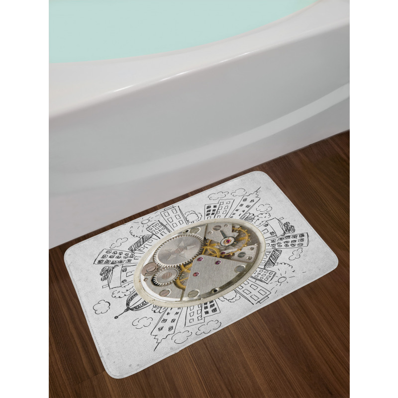 Alarm Clock with Clouds Bath Mat