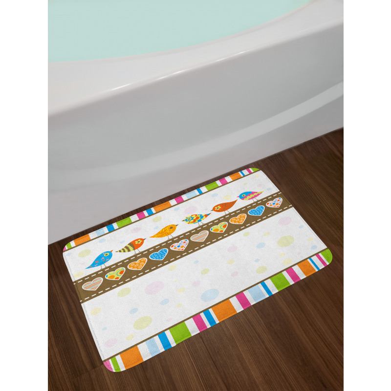 Birds Hearts Stripes Bath Mat