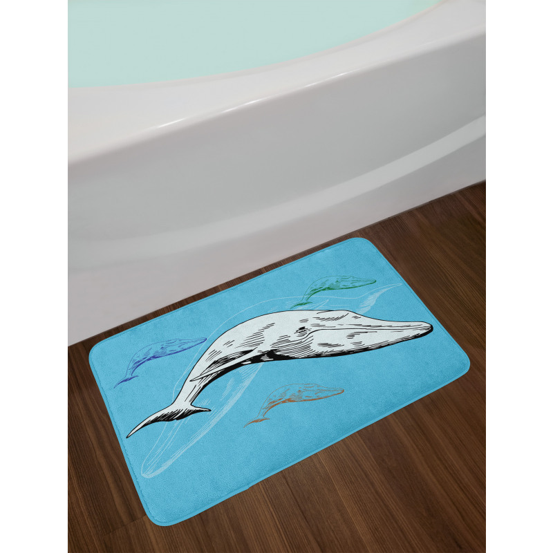 Ocean Whales Hand Drawn Bath Mat